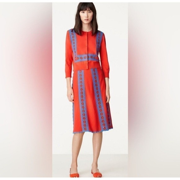 Tory Burch Trista Knit Crochet Skirt Sz XS Coral Blue Pull On Elastic Waist - Picture 11 of 11